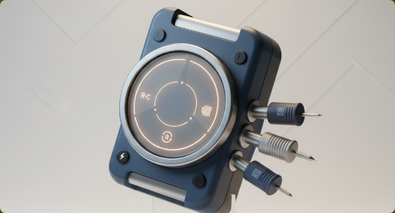 Engineering tester with a circular display and probe connections